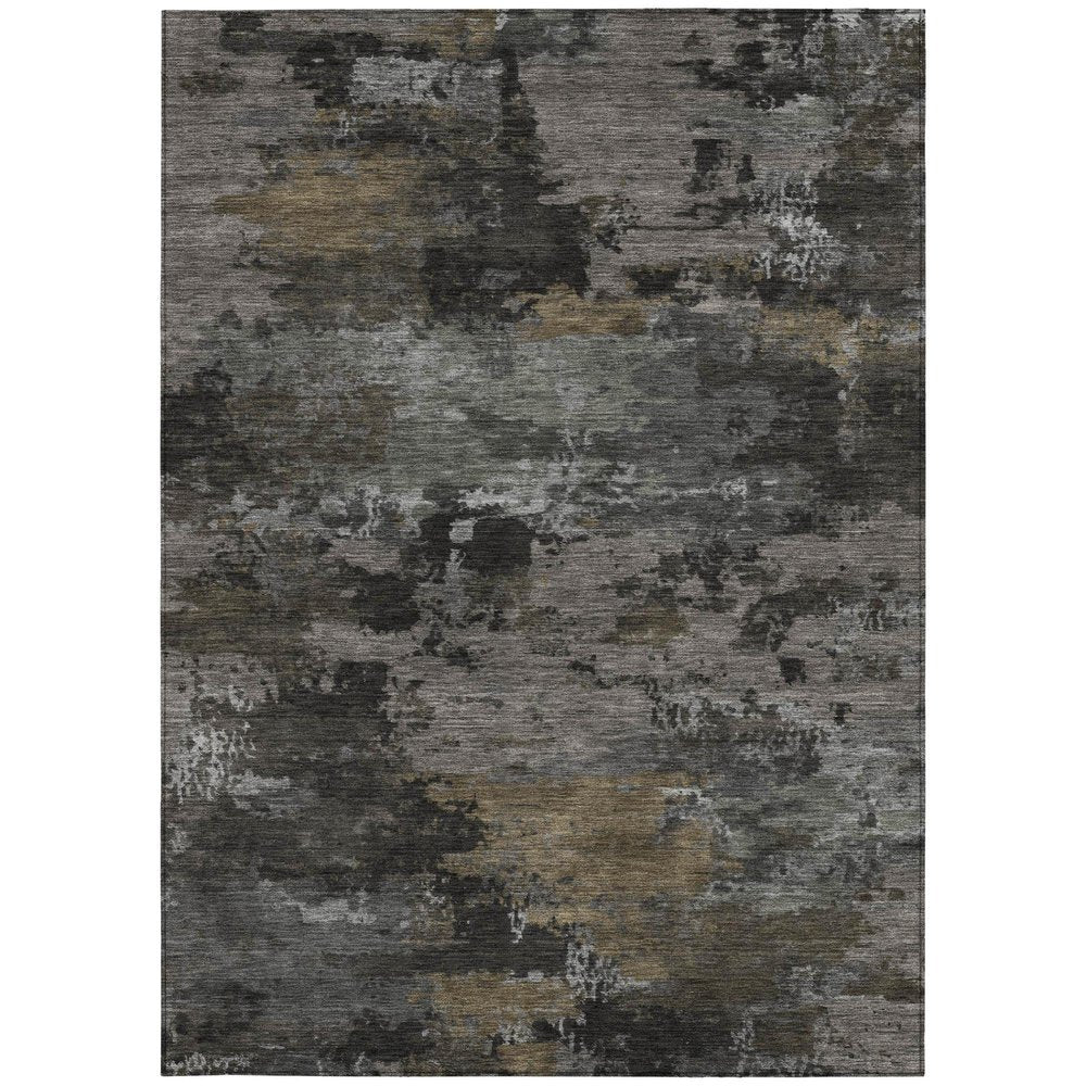 5' X 8' Pewter And Gray Abstract Washable Indoor Outdoor Area Rug