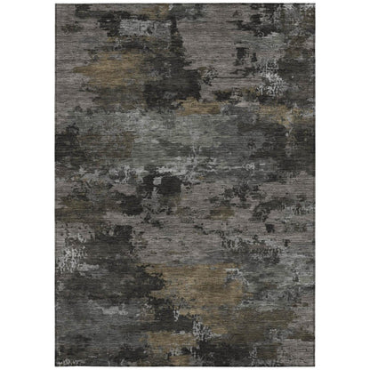 5' X 8' Pewter And Gray Abstract Washable Indoor Outdoor Area Rug