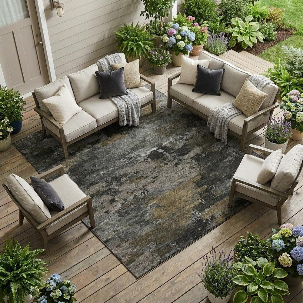9' X 12' Pewter And Gray Abstract Washable Indoor Outdoor Area Rug — view 5