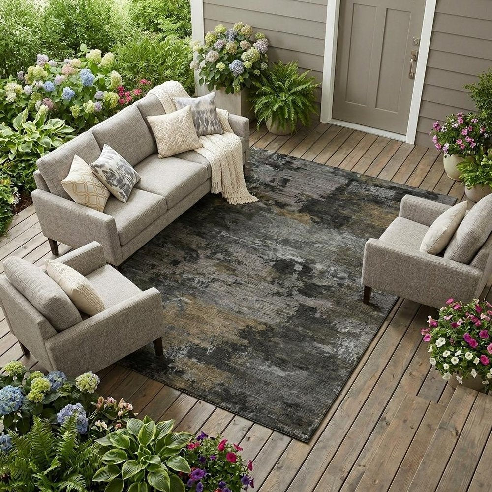 10' X 14' Pewter And Gray Abstract Washable Indoor Outdoor Area Rug HomeRoots