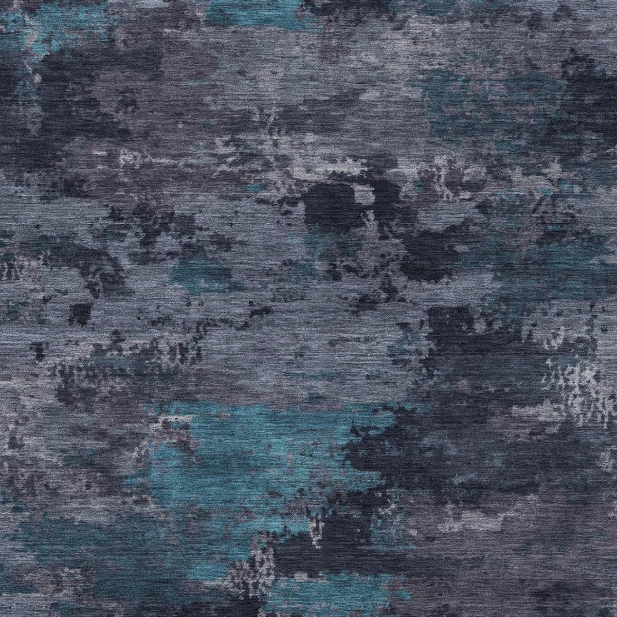 3' X 5' Teal Blue And Graphite Abstract Washable Indoor Outdoor Area Rug — view 7