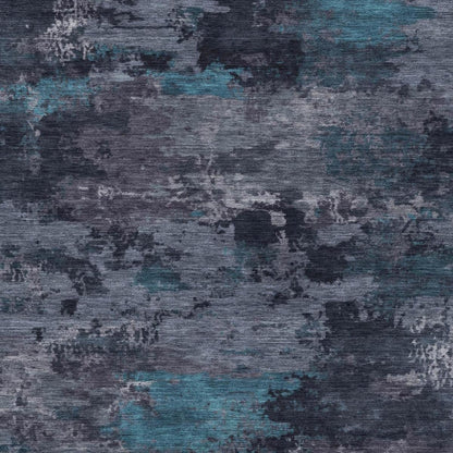 3' X 5' Teal Blue And Graphite Abstract Washable Indoor Outdoor Area Rug