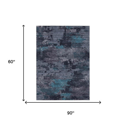 5' X 8' Teal Blue And Graphite Abstract Washable Indoor Outdoor Area Rug HomeRoots