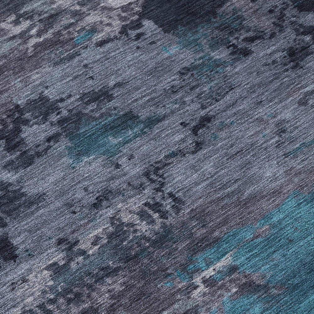 5' X 8' Teal Blue And Graphite Abstract Washable Indoor Outdoor Area Rug HomeRoots