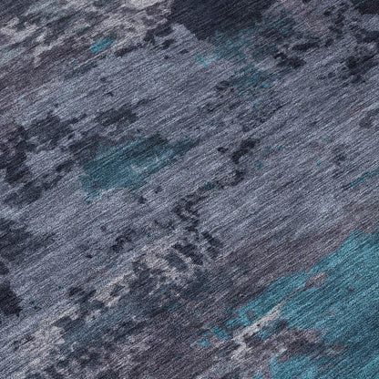 8' Teal Blue And Graphite Round Abstract Washable Indoor Outdoor Area Rug HomeRoots