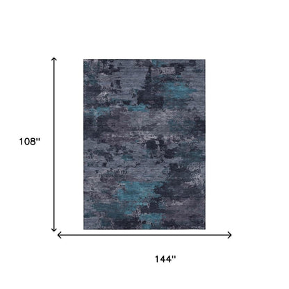 9' X 12' Teal Blue And Graphite Abstract Washable Indoor Outdoor Area Rug HomeRoots