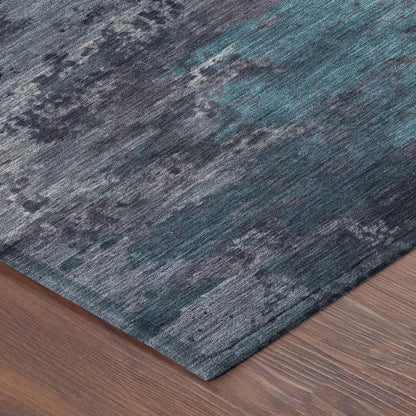 9' X 12' Teal Blue And Graphite Abstract Washable Indoor Outdoor Area Rug HomeRoots