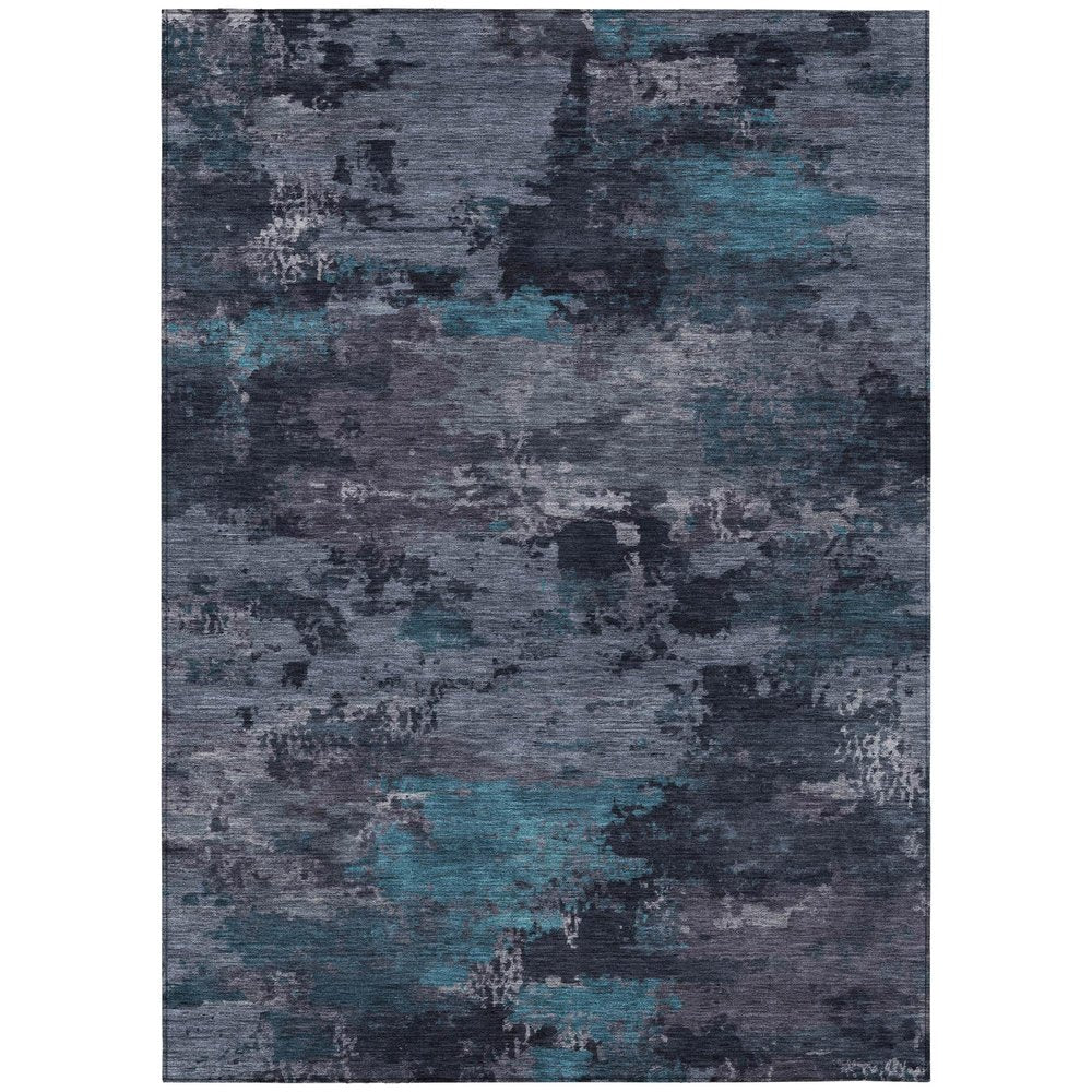 10' X 14' Teal Blue And Graphite Abstract Washable Indoor Outdoor Area Rug HomeRoots