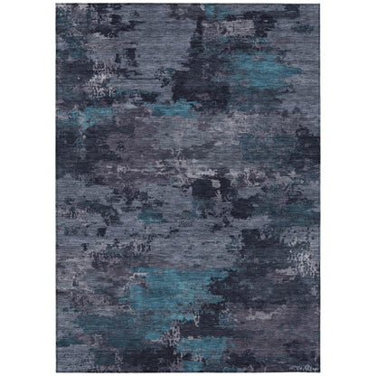 10' X 14' Teal Blue And Graphite Abstract Washable Indoor Outdoor Area Rug HomeRoots