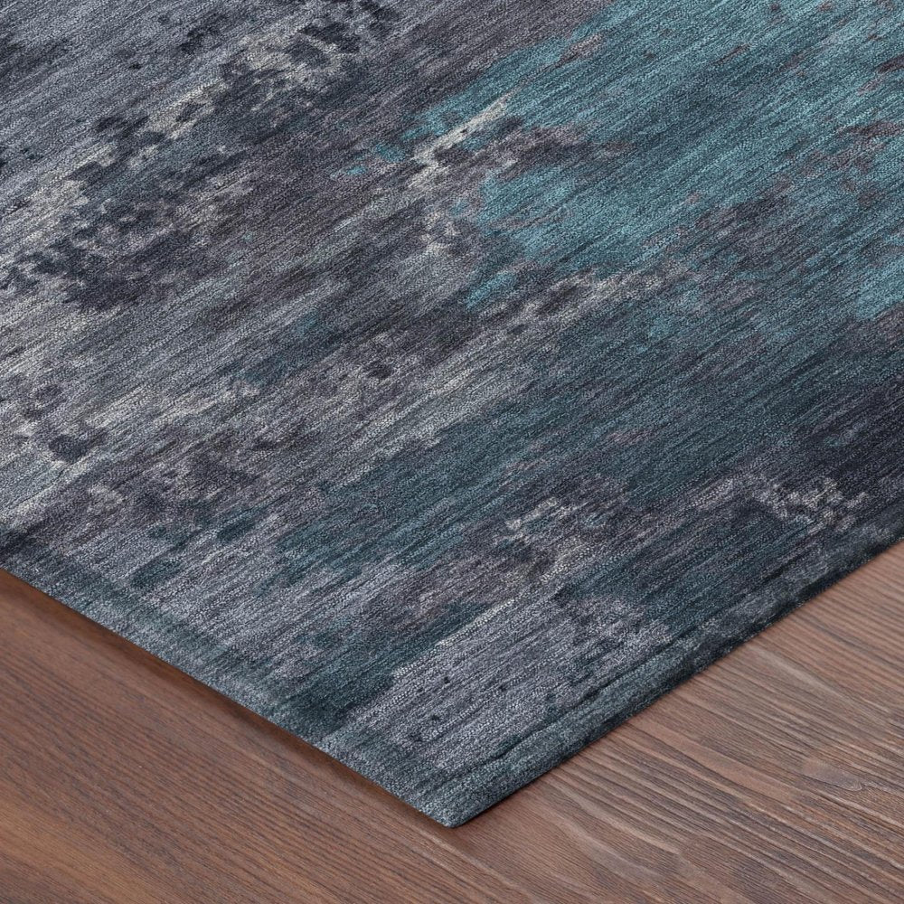 10' X 14' Teal Blue And Graphite Abstract Washable Indoor Outdoor Area Rug — view 3