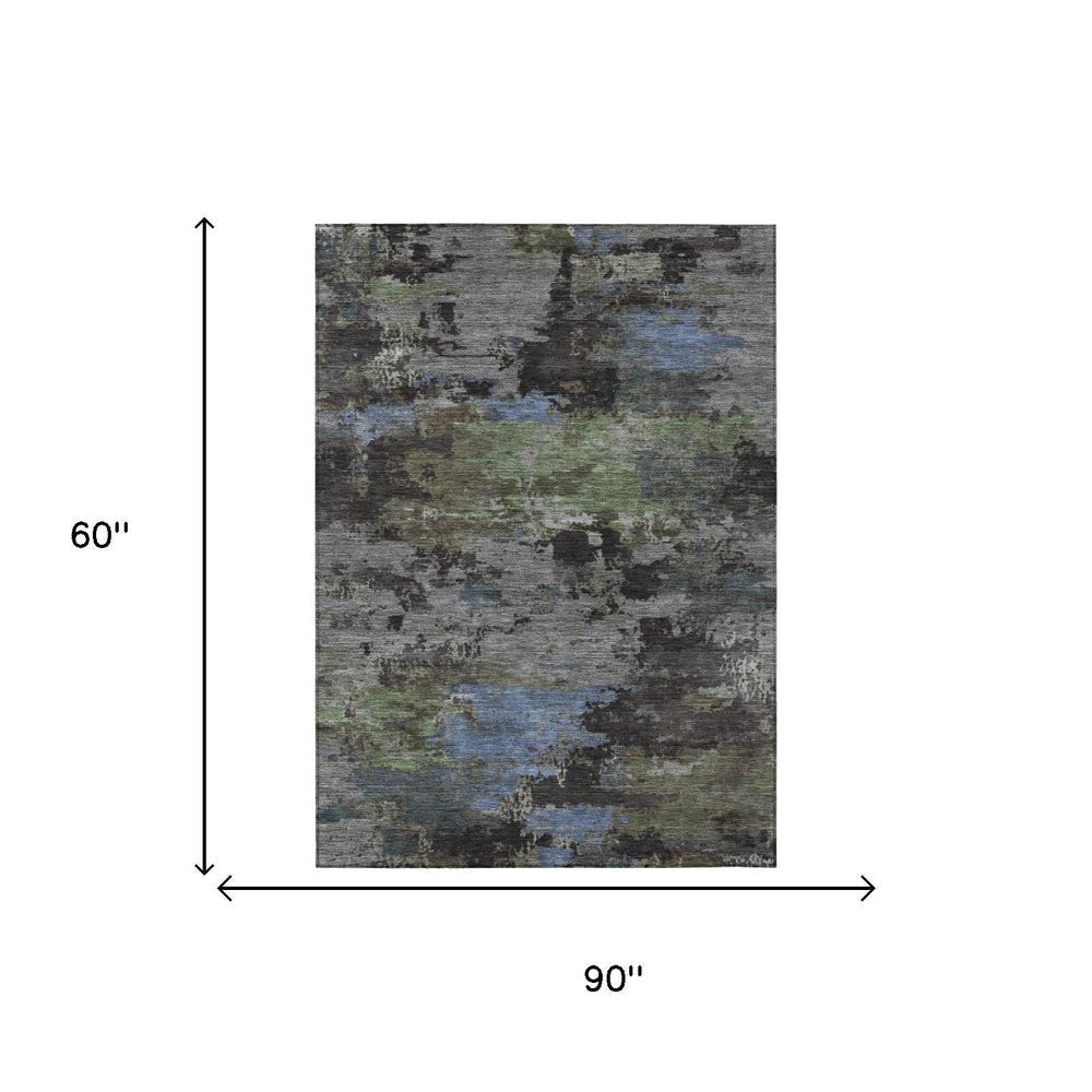 5' X 8' Taupe And Brown Abstract Washable Indoor Outdoor Area Rug — view 4