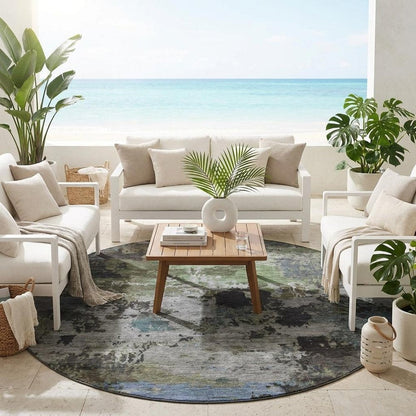 8' Taupe And Brown Round Abstract Washable Indoor Outdoor Area Rug HomeRoots