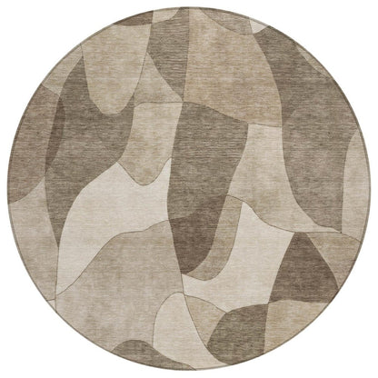 8' Beige And Brown Round Abstract Washable Indoor Outdoor Area Rug HomeRoots