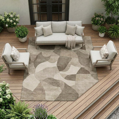 8' X 10' Beige And Brown Abstract Washable Indoor Outdoor Area Rug HomeRoots