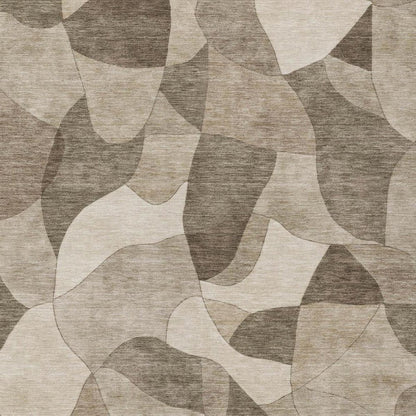 8' X 10' Beige And Brown Abstract Washable Indoor Outdoor Area Rug