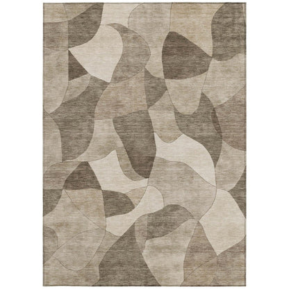 8' X 10' Beige And Brown Abstract Washable Indoor Outdoor Area Rug