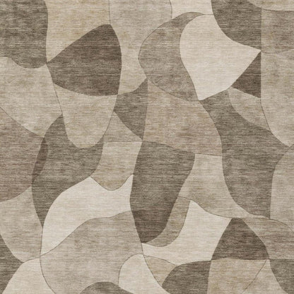 8' X 10' Beige And Brown Abstract Washable Indoor Outdoor Area Rug
