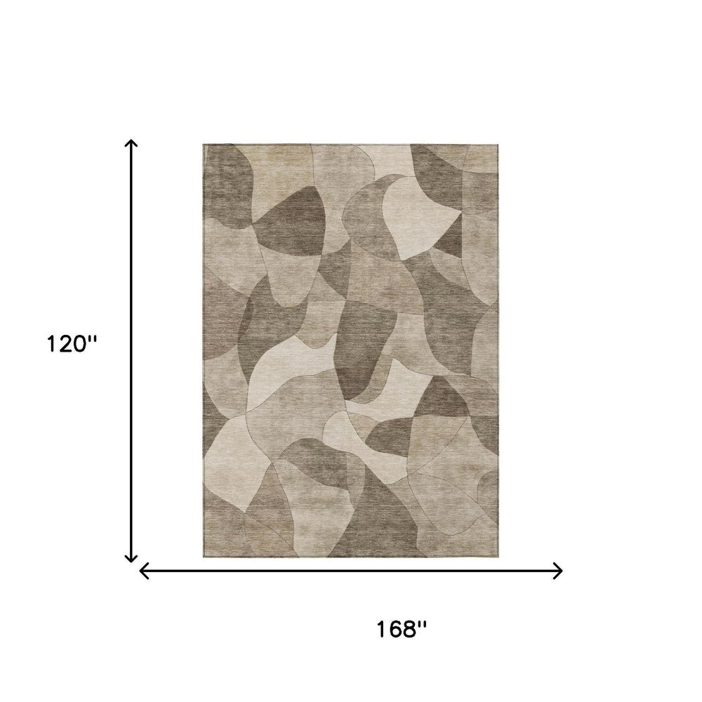 10' X 14' Beige And Brown Abstract Washable Indoor Outdoor Area Rug HomeRoots
