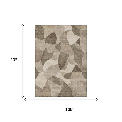 10' X 14' Beige And Brown Abstract Washable Indoor Outdoor Area Rug HomeRoots