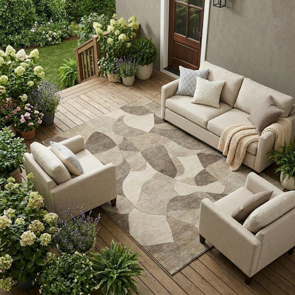 10' X 14' Beige And Brown Abstract Washable Indoor Outdoor Area Rug HomeRoots