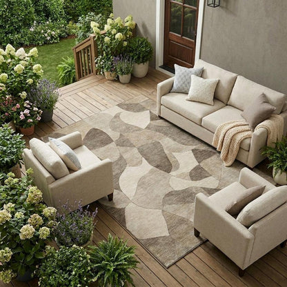 10' X 14' Beige And Brown Abstract Washable Indoor Outdoor Area Rug HomeRoots