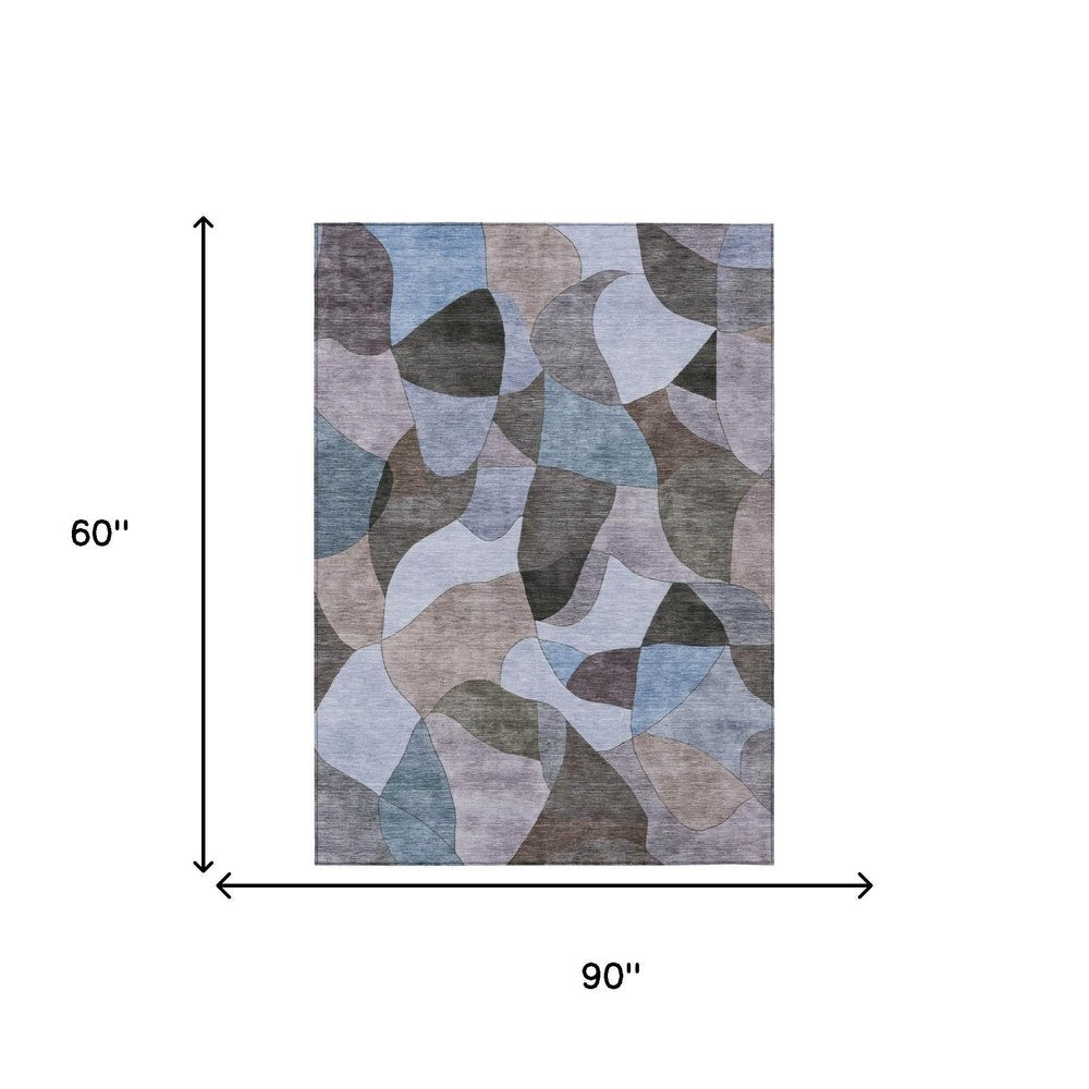 5' X 8' Brown And Graphite Abstract Washable Indoor Outdoor Area Rug HomeRoots