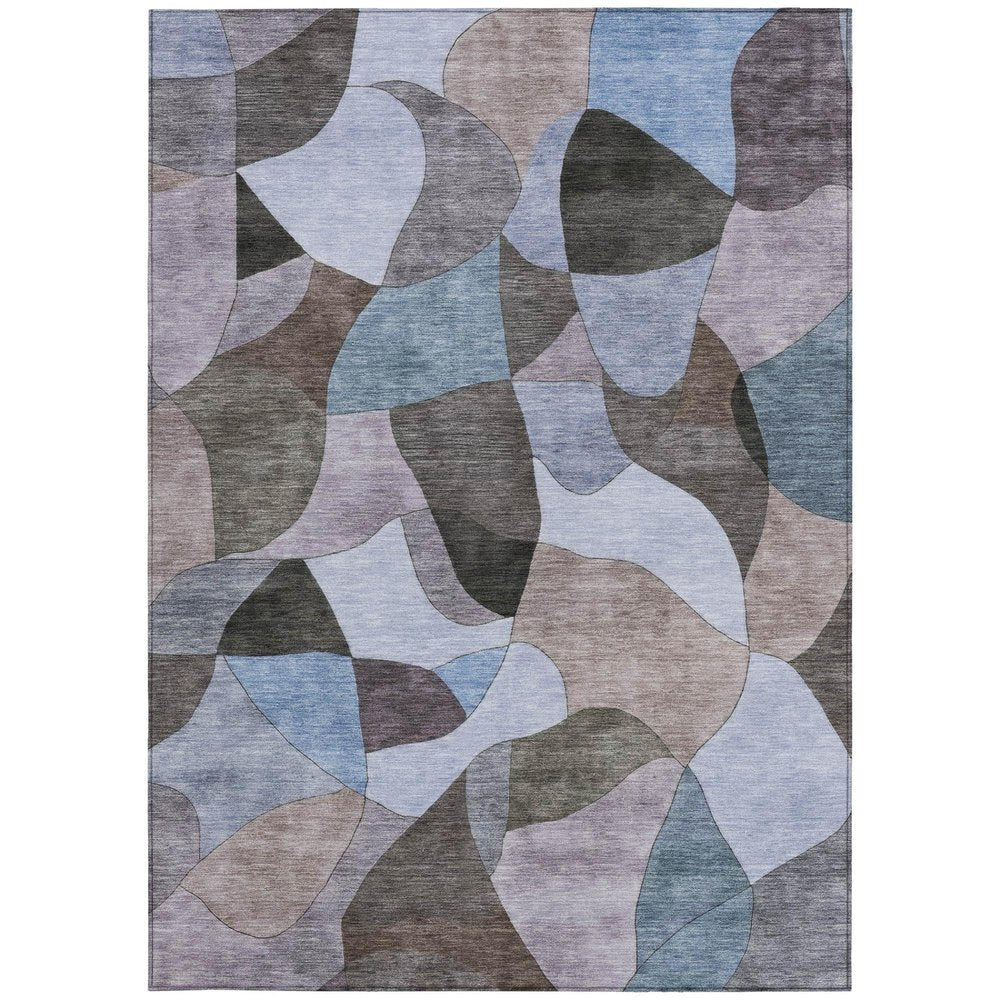 9' X 12' Brown And Graphite Abstract Washable Indoor Outdoor Area Rug