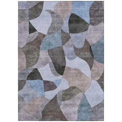9' X 12' Brown And Graphite Abstract Washable Indoor Outdoor Area Rug