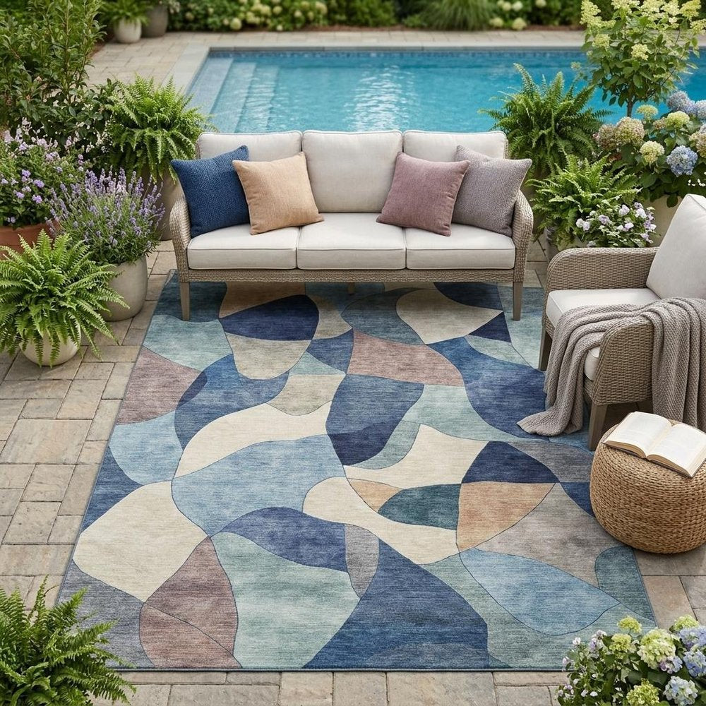5' X 8' Blue And Navy Blue Abstract Washable Indoor Outdoor Area Rug HomeRoots
