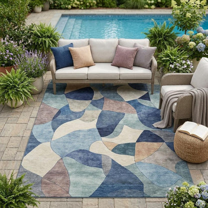 5' X 8' Blue And Navy Blue Abstract Washable Indoor Outdoor Area Rug HomeRoots