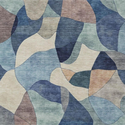 5' X 8' Blue And Navy Blue Abstract Washable Indoor Outdoor Area Rug