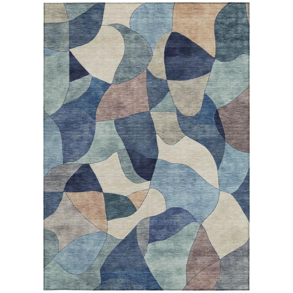 5' X 8' Blue And Navy Blue Abstract Washable Indoor Outdoor Area Rug — view 8