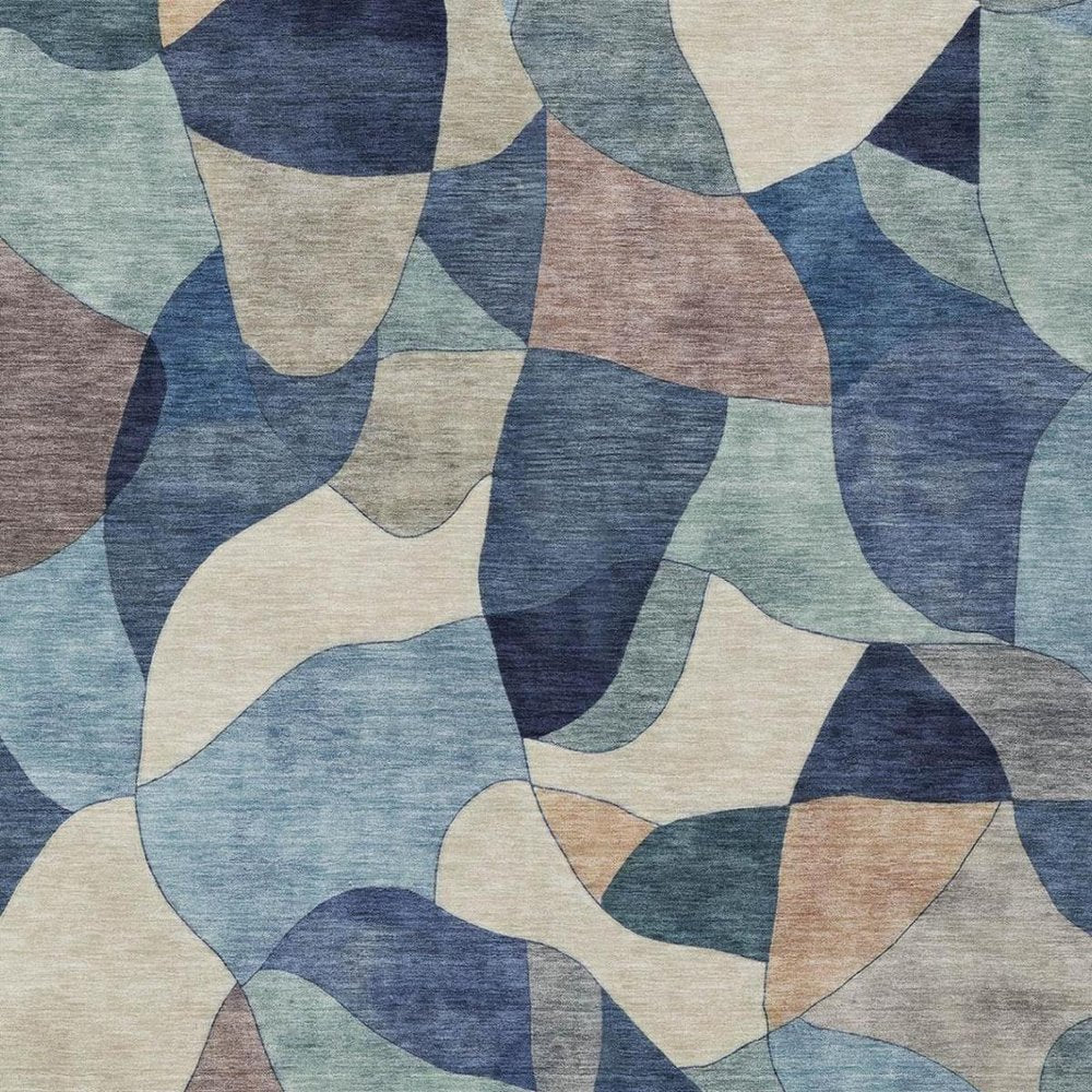 5' X 8' Blue And Navy Blue Abstract Washable Indoor Outdoor Area Rug — view 9