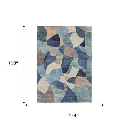 9' X 12' Blue And Navy Blue Abstract Washable Indoor Outdoor Area Rug HomeRoots