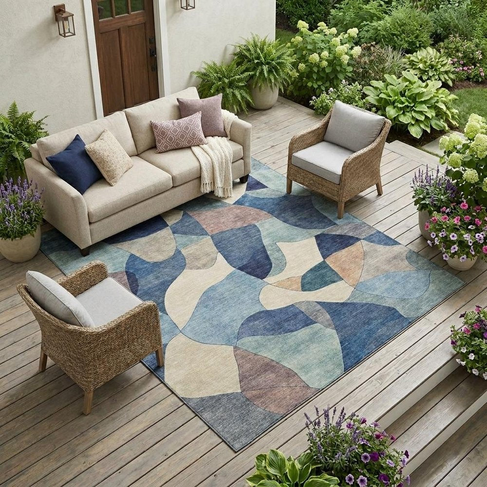 9' X 12' Blue And Navy Blue Abstract Washable Indoor Outdoor Area Rug HomeRoots