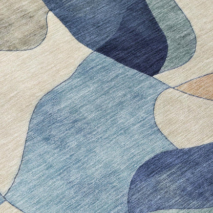 9' X 12' Blue And Navy Blue Abstract Washable Indoor Outdoor Area Rug HomeRoots
