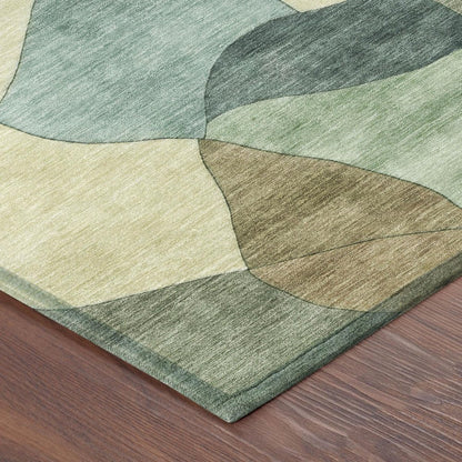 3' X 5' Green And Beige Abstract Washable Indoor Outdoor Area Rug HomeRoots