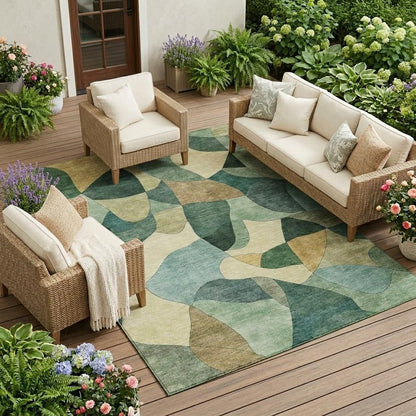 8' X 10' Green And Beige Abstract Washable Indoor Outdoor Area Rug HomeRoots