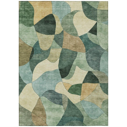 10' X 14' Green And Beige Abstract Washable Indoor Outdoor Area Rug HomeRoots