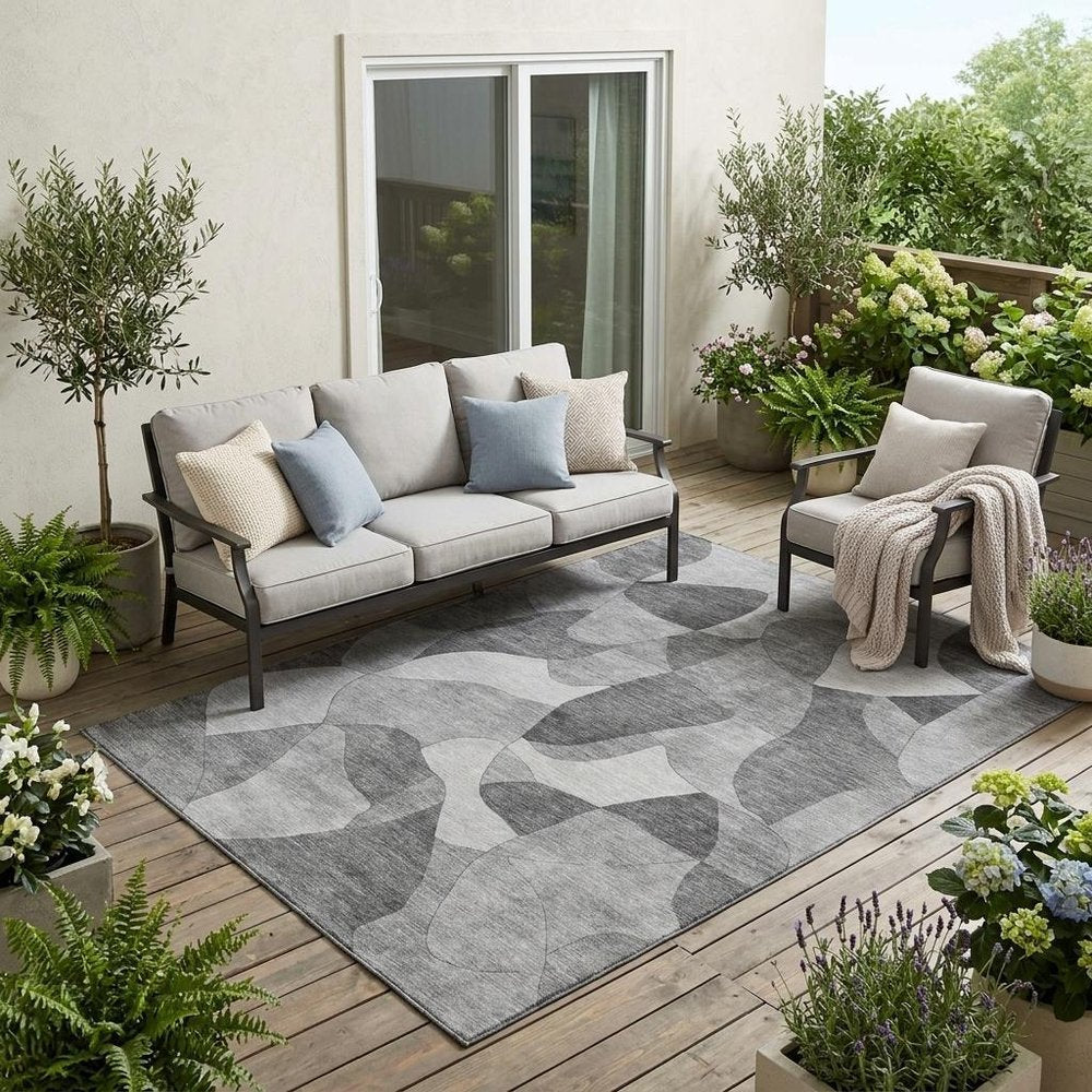 5' X 8' Gray And Silver Abstract Washable Indoor Outdoor Area Rug HomeRoots