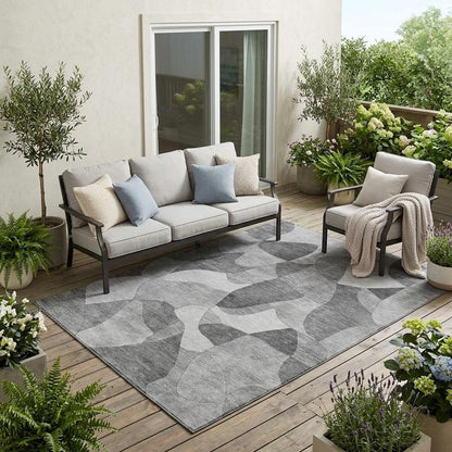 5' X 8' Gray And Silver Abstract Washable Indoor Outdoor Area Rug HomeRoots