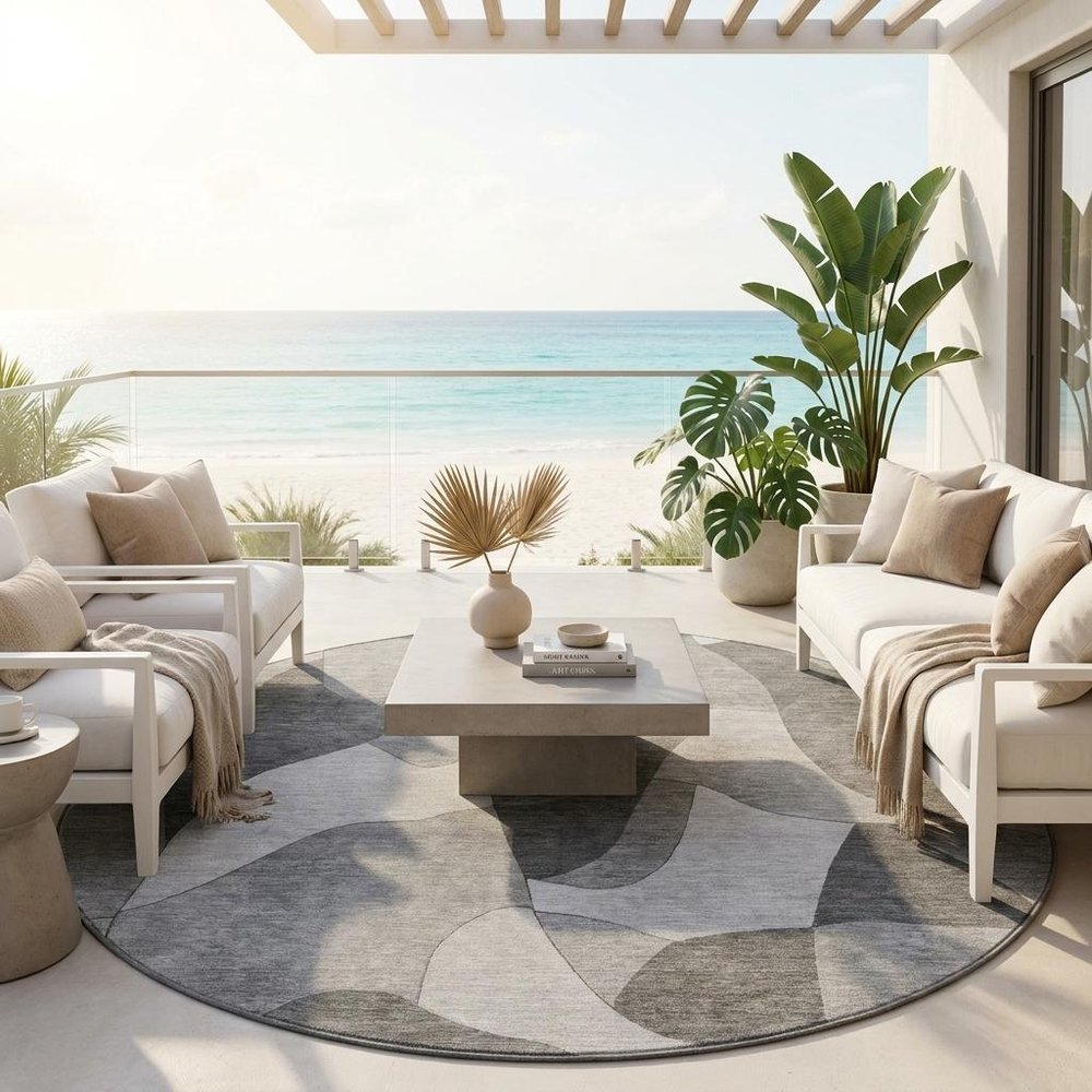 8' Gray And Silver Round Abstract Washable Indoor Outdoor Area Rug HomeRoots