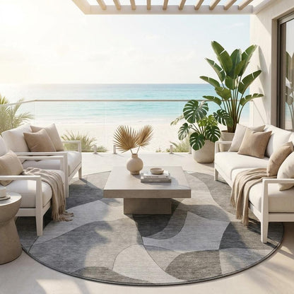 8' Gray And Silver Round Abstract Washable Indoor Outdoor Area Rug HomeRoots