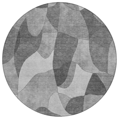 8' Gray And Silver Round Abstract Washable Indoor Outdoor Area Rug HomeRoots