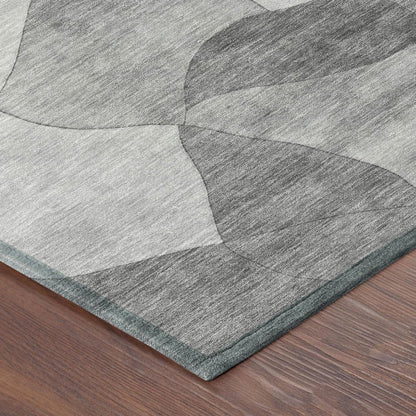 8' Gray And Silver Round Abstract Washable Indoor Outdoor Area Rug HomeRoots