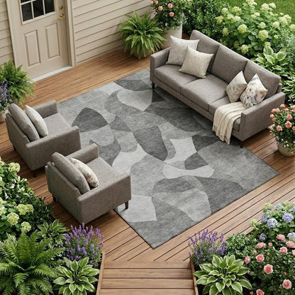 9' X 12' Gray And Silver Abstract Washable Indoor Outdoor Area Rug HomeRoots
