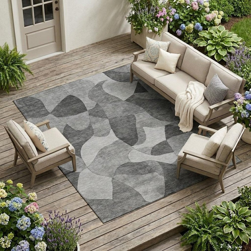 10' X 14' Gray And Silver Abstract Washable Indoor Outdoor Area Rug HomeRoots