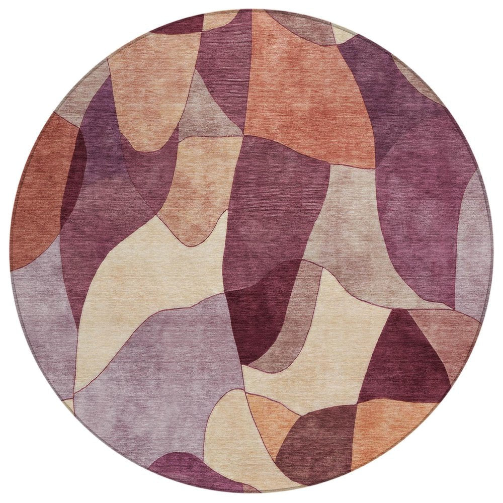 8' Merlot And Red Round Abstract Washable Indoor Outdoor Area Rug HomeRoots