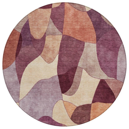 8' Merlot And Red Round Abstract Washable Indoor Outdoor Area Rug HomeRoots