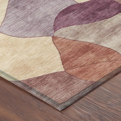 8' Merlot And Red Round Abstract Washable Indoor Outdoor Area Rug
